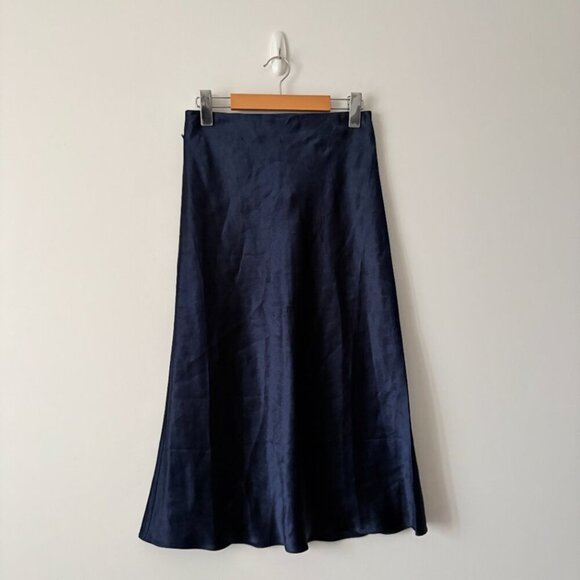 Aritzia Wilfred Only Slip Satin Midi Skirt Navy Blue Size 6 - Picture 5 of 7